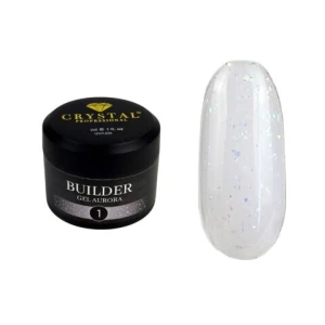 Crystal Professional Builder Gel Flex Collection nr 1 15 ml, mleczny żel budujący z drobną srebrną folią