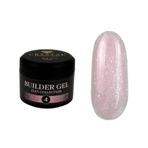 Crystal Professional Builder Gel Flex Collection nr 4 15 ml, nude, cielisty żel budujący z drobną srebrną folią