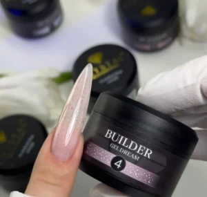 Crystal Professional Builder Gel Dream nr 4 15 ml, jasny naturalny cover z elementami złotej folii (1)
