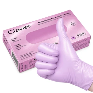 Clavier Rękawiczki diagnostyczne nitrylowe, bezpudrowe (M) Pearl Violet – perłowe fioletowe, teksturowane palce, opakowanie 50 szt.