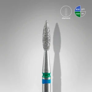 STALEKS Frez diamentowy DUO płomyk niebiesko-zielony EXPERT średnica 2,1 mm / część pracująca 8 mm, FA11BG021/8